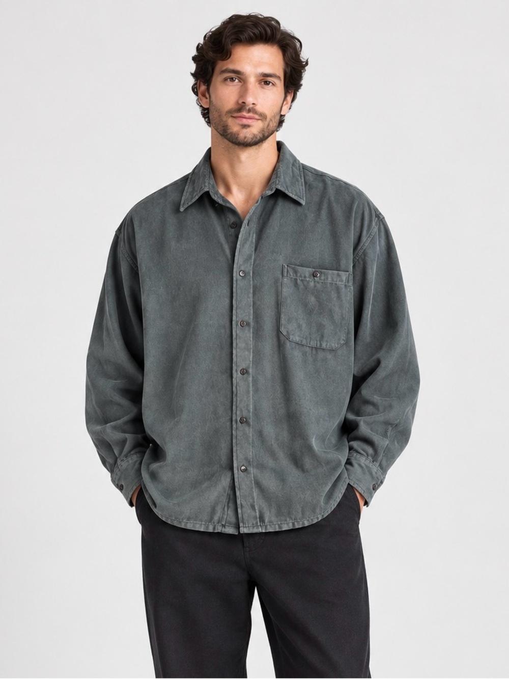 Croft & Barrow Men’s Oversized Button-Down Shirt, Charcoal Gray, XL